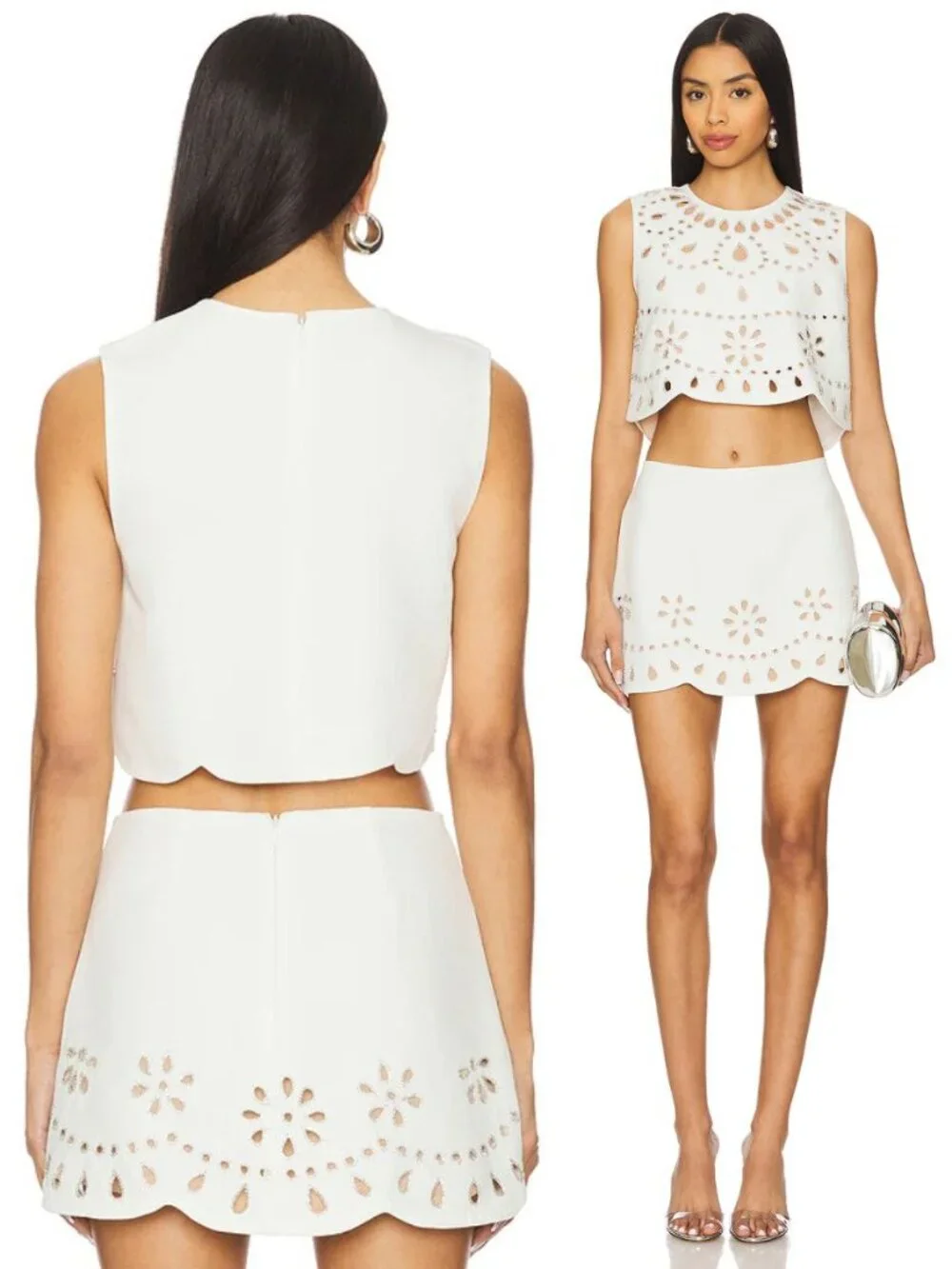 Alexis Tavy Top White Rhinestone Crystal Laser Cut Out Cropped NWT Size S - Picture 11 of 12